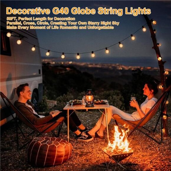 100ft 2-Pack Outdoor G40 LED Globe StringLights Dimmable Waterproof Shatterproof - Picture 6 of 7